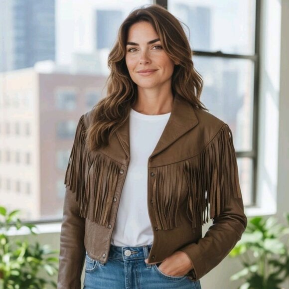 Fidelity Sportswear Jackets & Blazers - Vintage Western Leather Fringe Jacket Size Lg Cowgirl Cowboy Festival Motorcycle